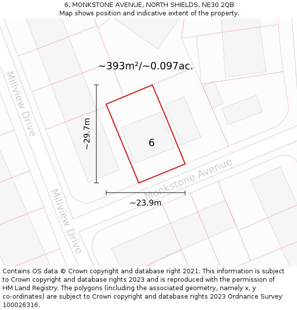 6, MONKSTONE AVENUE, NORTH SHIELDS, NE30 2QB: Plot and title map