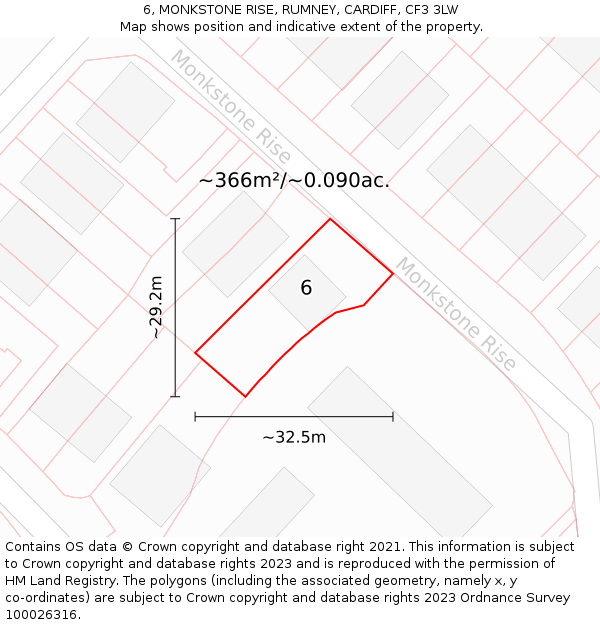 6, MONKSTONE RISE, RUMNEY, CARDIFF, CF3 3LW: Plot and title map