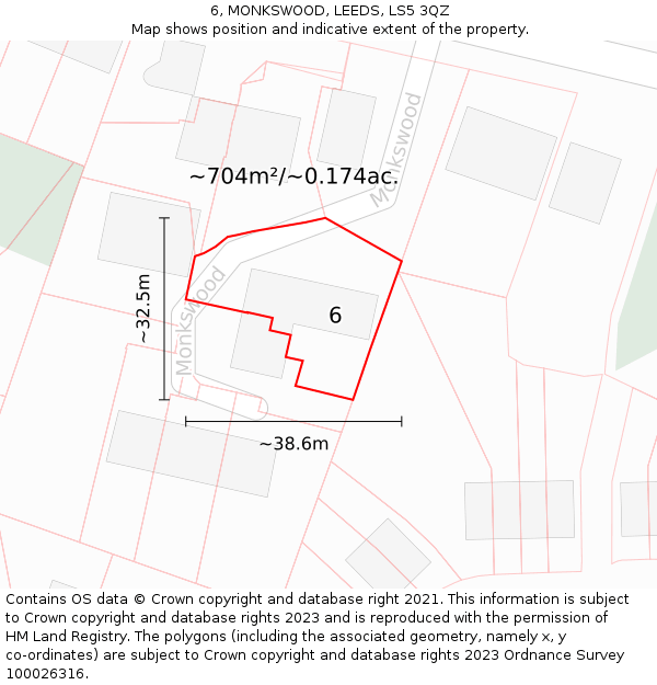 6, MONKSWOOD, LEEDS, LS5 3QZ: Plot and title map