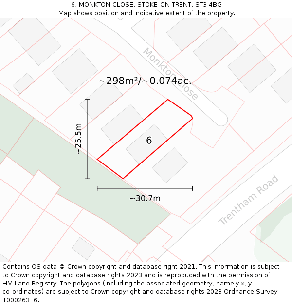 6, MONKTON CLOSE, STOKE-ON-TRENT, ST3 4BG: Plot and title map