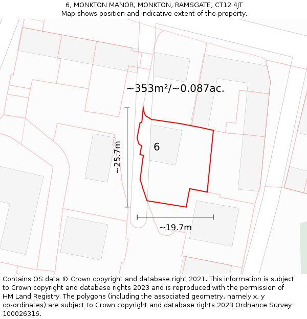 6, MONKTON MANOR, MONKTON, RAMSGATE, CT12 4JT: Plot and title map