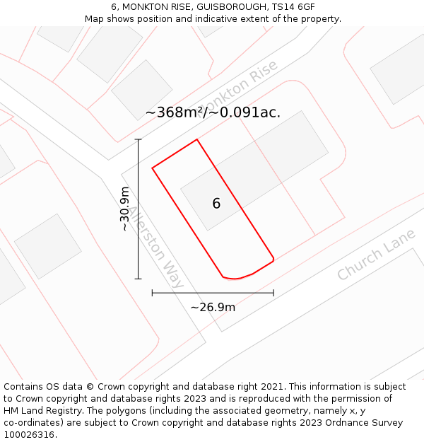 6, MONKTON RISE, GUISBOROUGH, TS14 6GF: Plot and title map