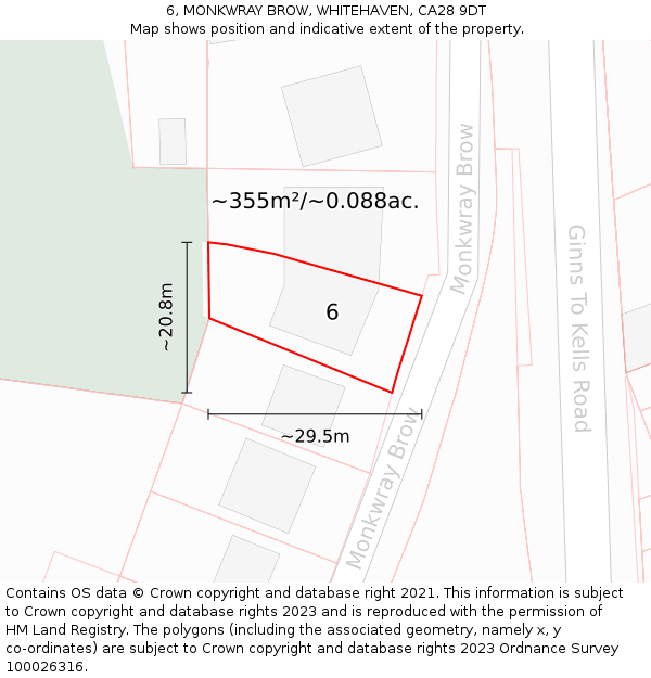 6, MONKWRAY BROW, WHITEHAVEN, CA28 9DT: Plot and title map