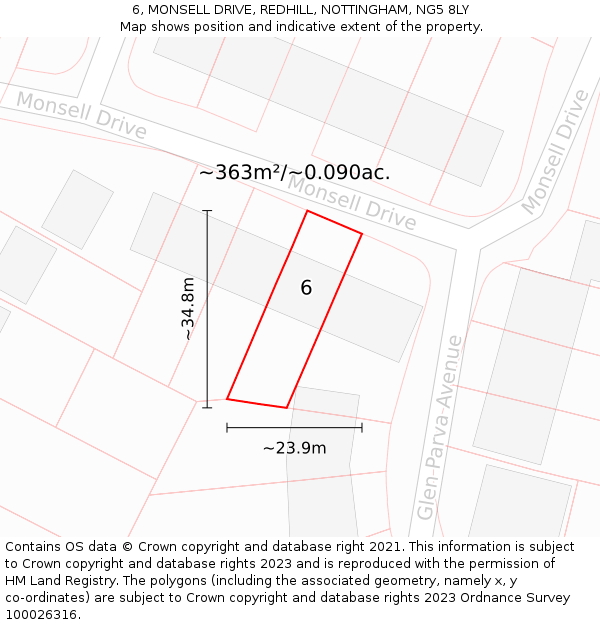 6, MONSELL DRIVE, REDHILL, NOTTINGHAM, NG5 8LY: Plot and title map