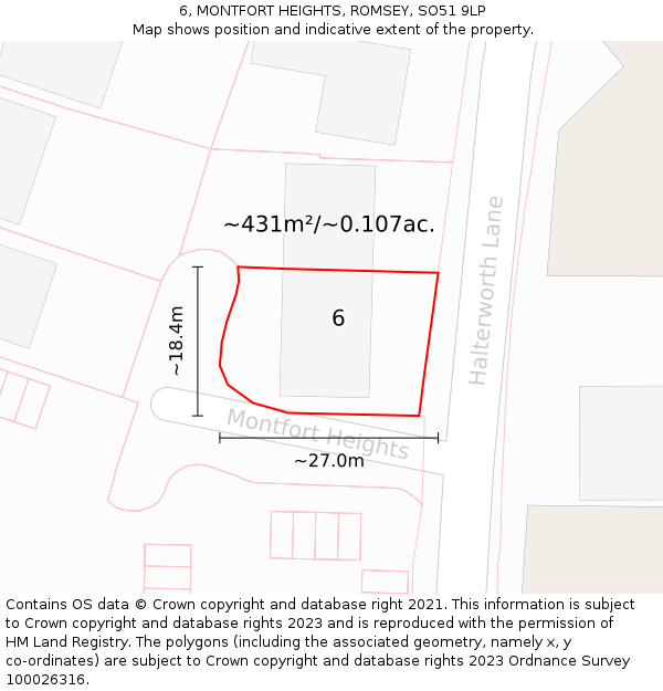 6, MONTFORT HEIGHTS, ROMSEY, SO51 9LP: Plot and title map