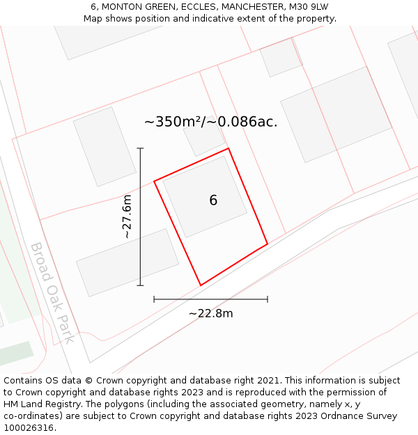 6, MONTON GREEN, ECCLES, MANCHESTER, M30 9LW: Plot and title map