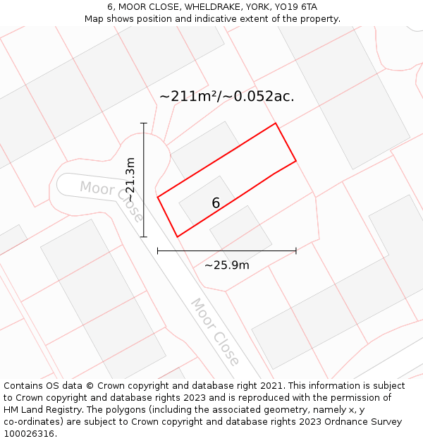 6, MOOR CLOSE, WHELDRAKE, YORK, YO19 6TA: Plot and title map