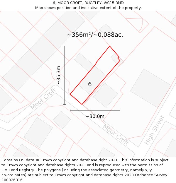 6, MOOR CROFT, RUGELEY, WS15 3ND: Plot and title map