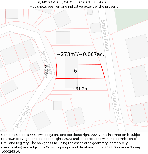 6, MOOR PLATT, CATON, LANCASTER, LA2 9BF: Plot and title map