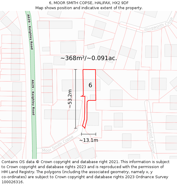 6, MOOR SMITH COPSE, HALIFAX, HX2 9DF: Plot and title map