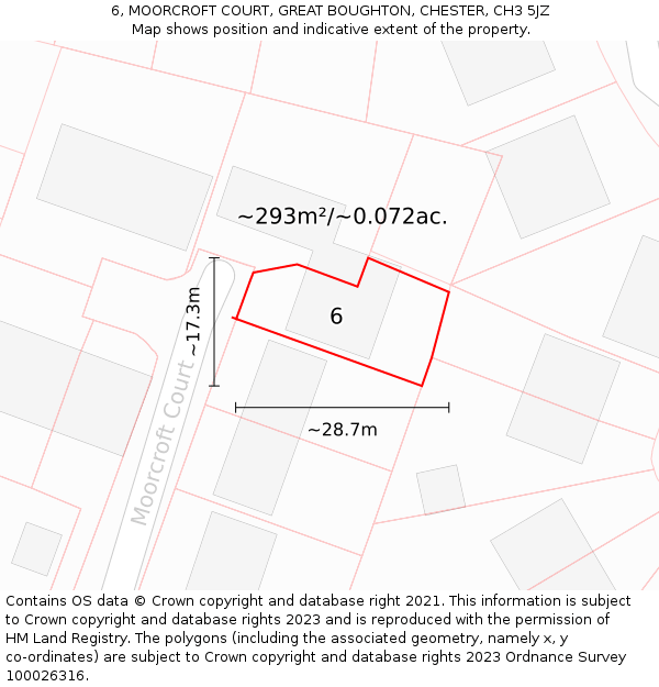 6, MOORCROFT COURT, GREAT BOUGHTON, CHESTER, CH3 5JZ: Plot and title map