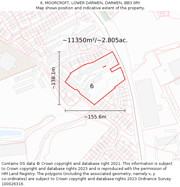 6, MOORCROFT, LOWER DARWEN, DARWEN, BB3 0RY: Plot and title map