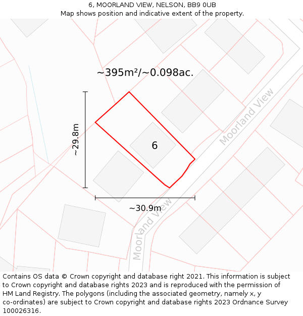 6, MOORLAND VIEW, NELSON, BB9 0UB: Plot and title map