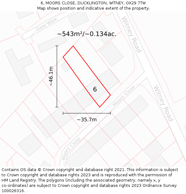 6, MOORS CLOSE, DUCKLINGTON, WITNEY, OX29 7TW: Plot and title map