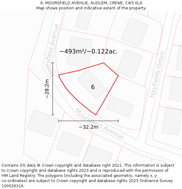 6, MOORSFIELD AVENUE, AUDLEM, CREWE, CW3 0LA: Plot and title map