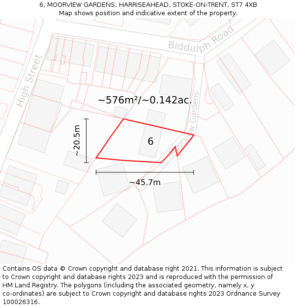 6, MOORVIEW GARDENS, HARRISEAHEAD, STOKE-ON-TRENT, ST7 4XB: Plot and title map