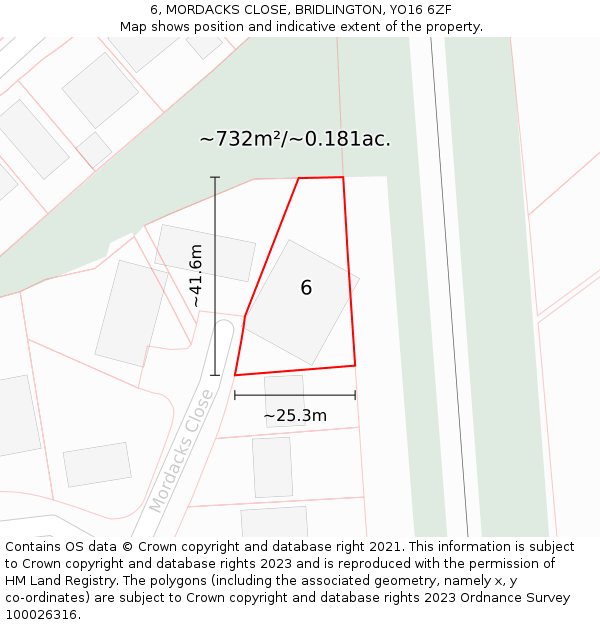 6, MORDACKS CLOSE, BRIDLINGTON, YO16 6ZF: Plot and title map