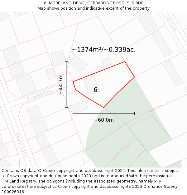 6, MORELAND DRIVE, GERRARDS CROSS, SL9 8BB: Plot and title map