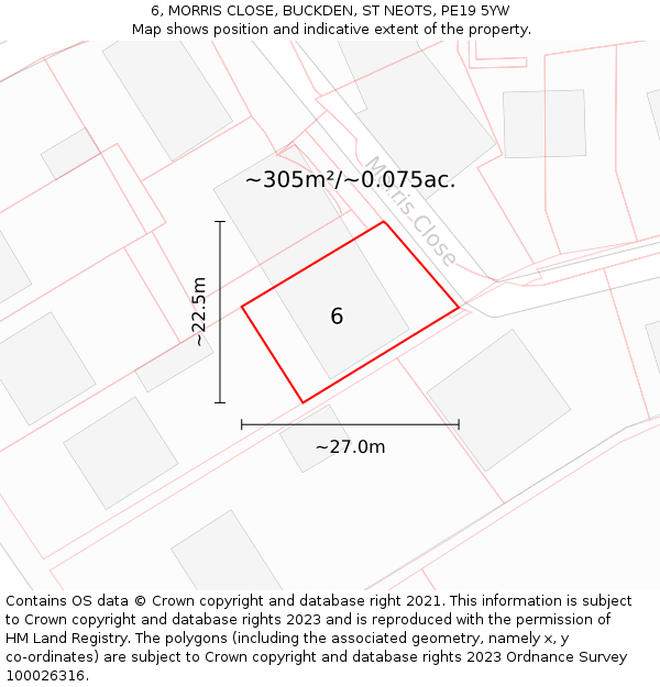 6, MORRIS CLOSE, BUCKDEN, ST NEOTS, PE19 5YW: Plot and title map