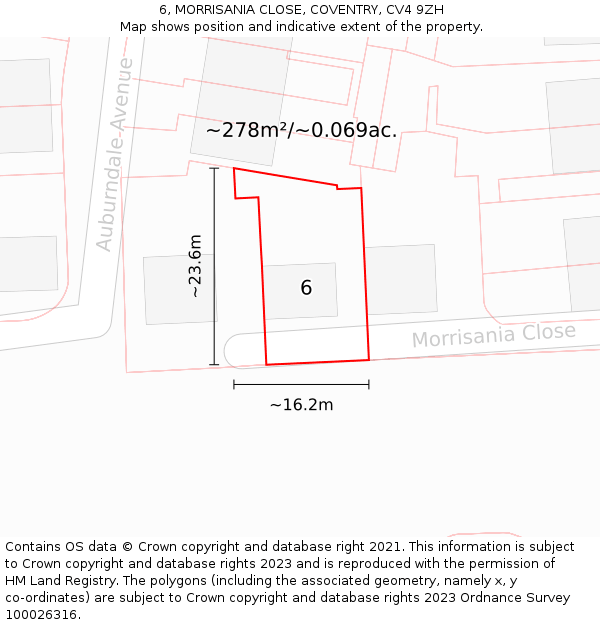 6, MORRISANIA CLOSE, COVENTRY, CV4 9ZH: Plot and title map