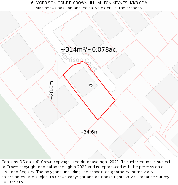 6, MORRISON COURT, CROWNHILL, MILTON KEYNES, MK8 0DA: Plot and title map