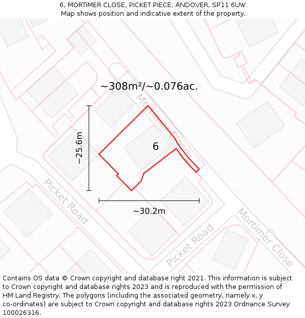 6, MORTIMER CLOSE, PICKET PIECE, ANDOVER, SP11 6UW: Plot and title map