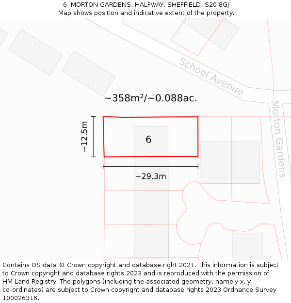 6, MORTON GARDENS, HALFWAY, SHEFFIELD, S20 8GJ: Plot and title map