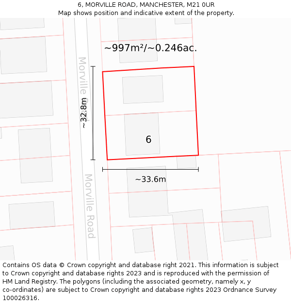 6, MORVILLE ROAD, MANCHESTER, M21 0UR: Plot and title map