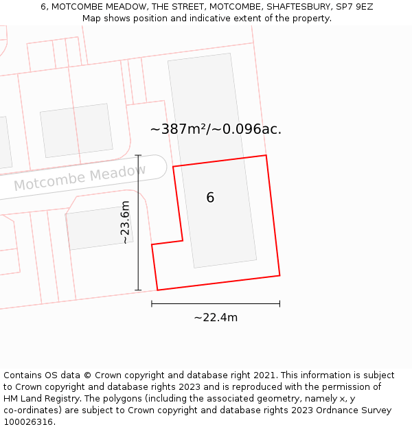 6, MOTCOMBE MEADOW, THE STREET, MOTCOMBE, SHAFTESBURY, SP7 9EZ: Plot and title map