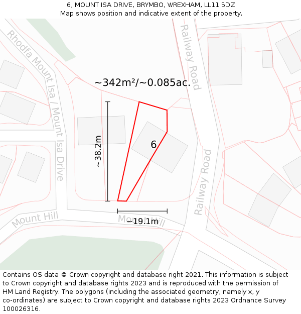 6, MOUNT ISA DRIVE, BRYMBO, WREXHAM, LL11 5DZ: Plot and title map