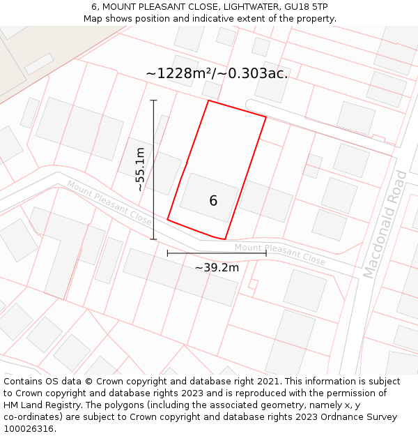 6, MOUNT PLEASANT CLOSE, LIGHTWATER, GU18 5TP: Plot and title map