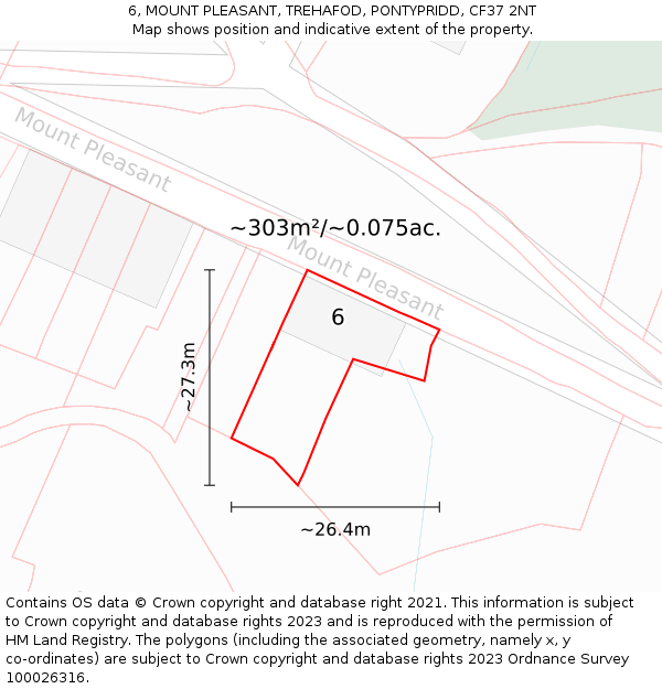 6, MOUNT PLEASANT, TREHAFOD, PONTYPRIDD, CF37 2NT: Plot and title map