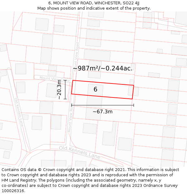 6, MOUNT VIEW ROAD, WINCHESTER, SO22 4JJ: Plot and title map