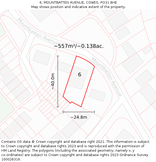 6, MOUNTBATTEN AVENUE, COWES, PO31 8HE: Plot and title map