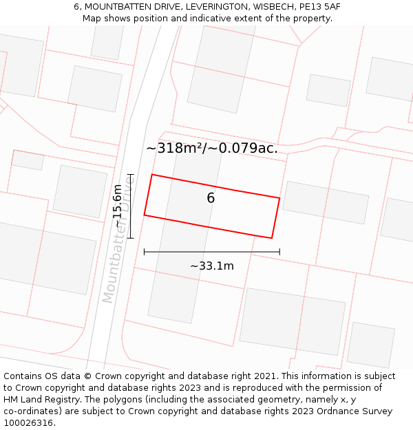 6, MOUNTBATTEN DRIVE, LEVERINGTON, WISBECH, PE13 5AF: Plot and title map