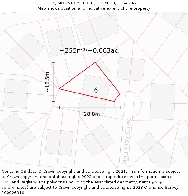 6, MOUNTJOY CLOSE, PENARTH, CF64 2TA: Plot and title map