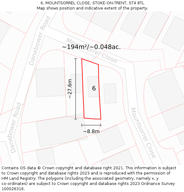 6, MOUNTSORREL CLOSE, STOKE-ON-TRENT, ST4 8TL: Plot and title map