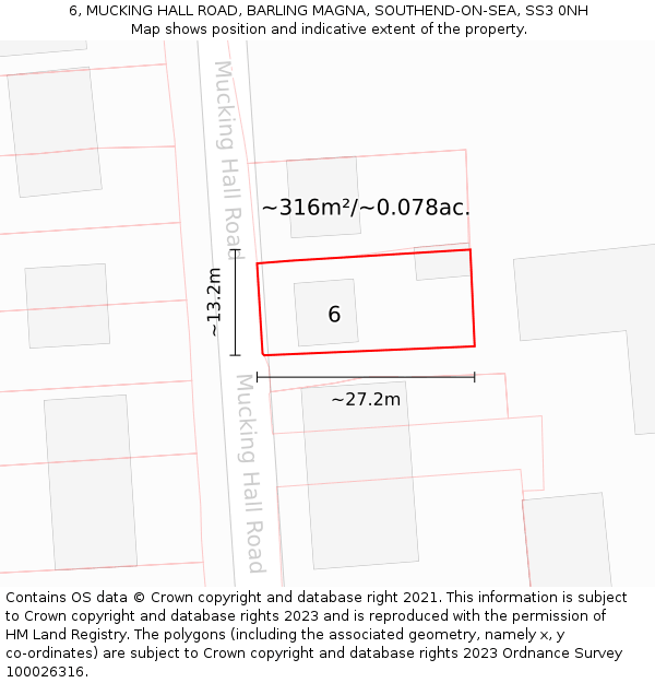 6, MUCKING HALL ROAD, BARLING MAGNA, SOUTHEND-ON-SEA, SS3 0NH: Plot and title map