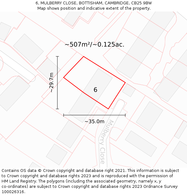 6, MULBERRY CLOSE, BOTTISHAM, CAMBRIDGE, CB25 9BW: Plot and title map