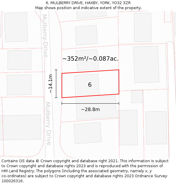 6, MULBERRY DRIVE, HAXBY, YORK, YO32 3ZR: Plot and title map