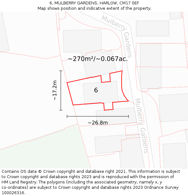 6, MULBERRY GARDENS, HARLOW, CM17 0EF: Plot and title map