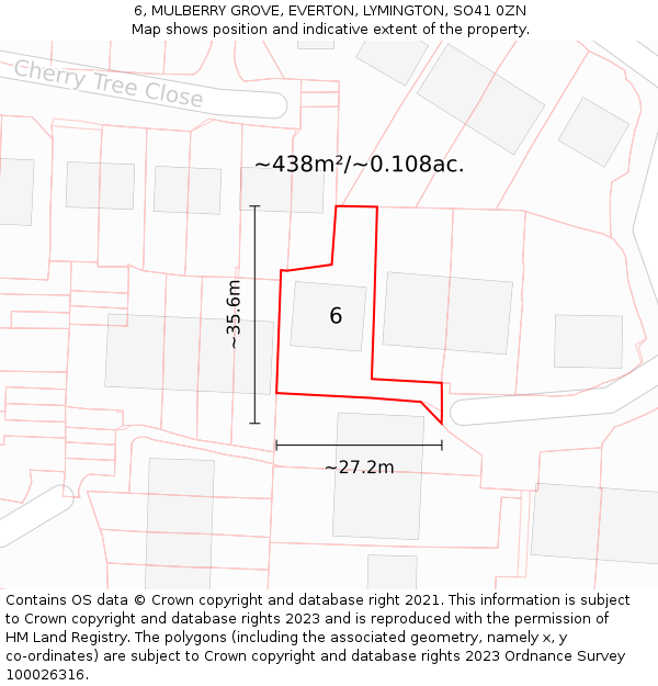 6, MULBERRY GROVE, EVERTON, LYMINGTON, SO41 0ZN: Plot and title map