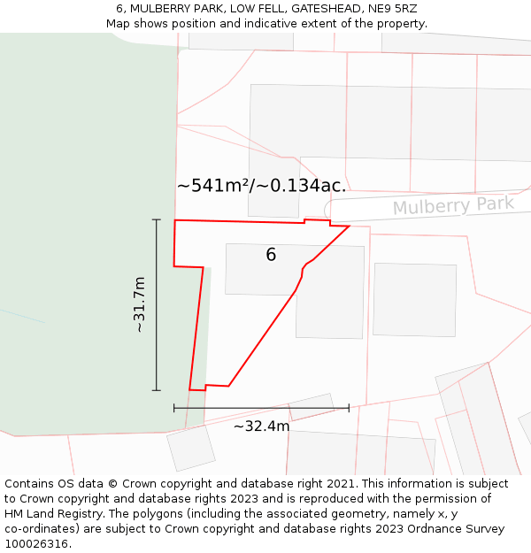 6, MULBERRY PARK, LOW FELL, GATESHEAD, NE9 5RZ: Plot and title map