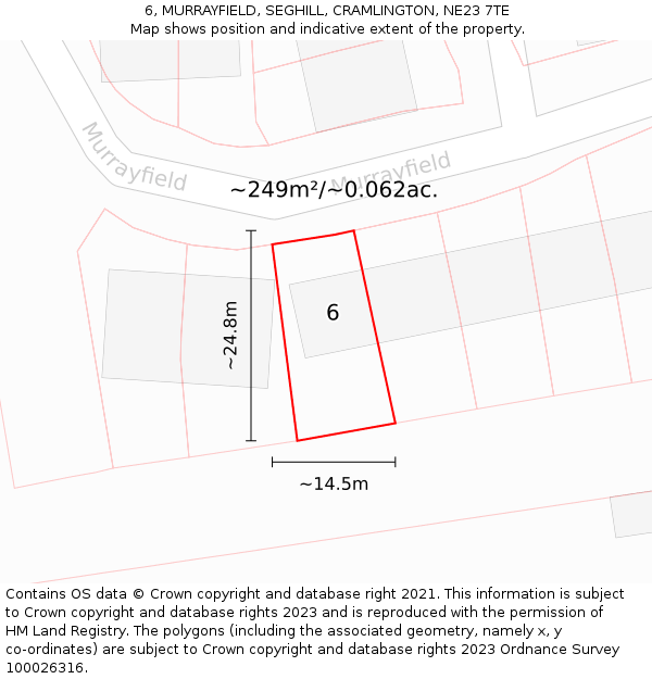 6, MURRAYFIELD, SEGHILL, CRAMLINGTON, NE23 7TE: Plot and title map