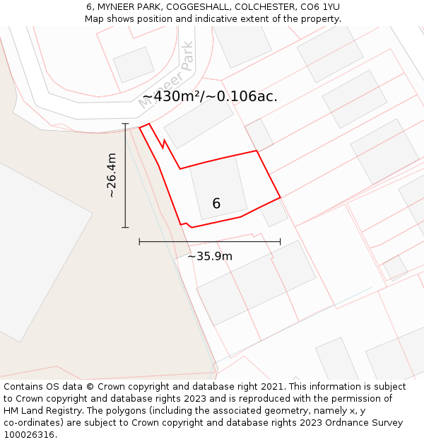 6, MYNEER PARK, COGGESHALL, COLCHESTER, CO6 1YU: Plot and title map