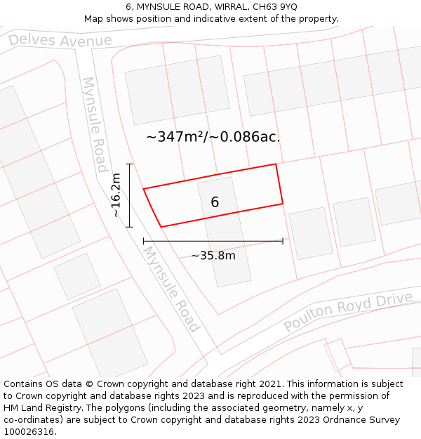 6, MYNSULE ROAD, WIRRAL, CH63 9YQ: Plot and title map