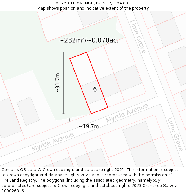 6, MYRTLE AVENUE, RUISLIP, HA4 8RZ: Plot and title map