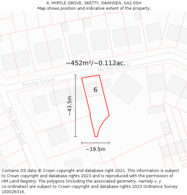 6, MYRTLE GROVE, SKETTY, SWANSEA, SA2 0SH: Plot and title map