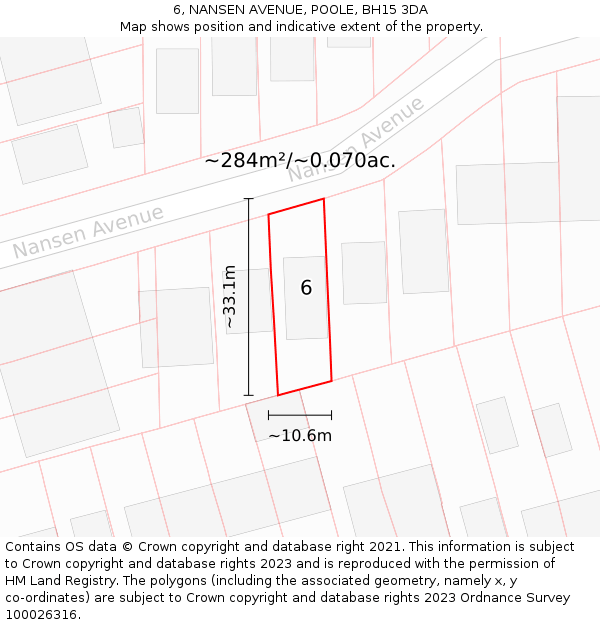 6, NANSEN AVENUE, POOLE, BH15 3DA: Plot and title map