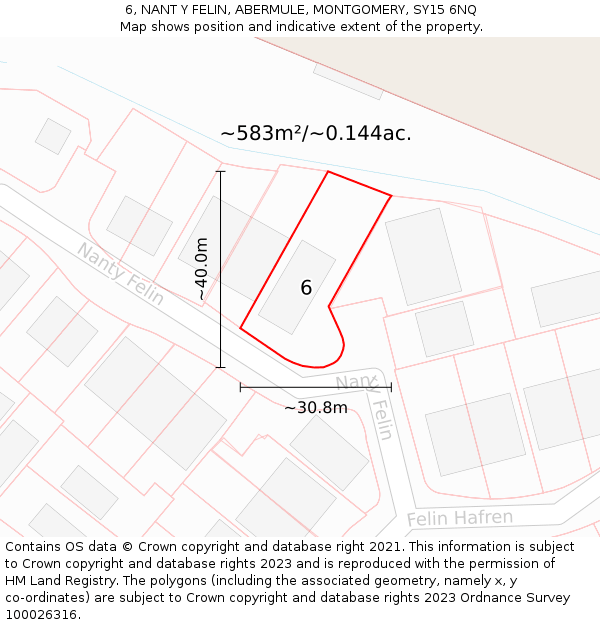 6, NANT Y FELIN, ABERMULE, MONTGOMERY, SY15 6NQ: Plot and title map